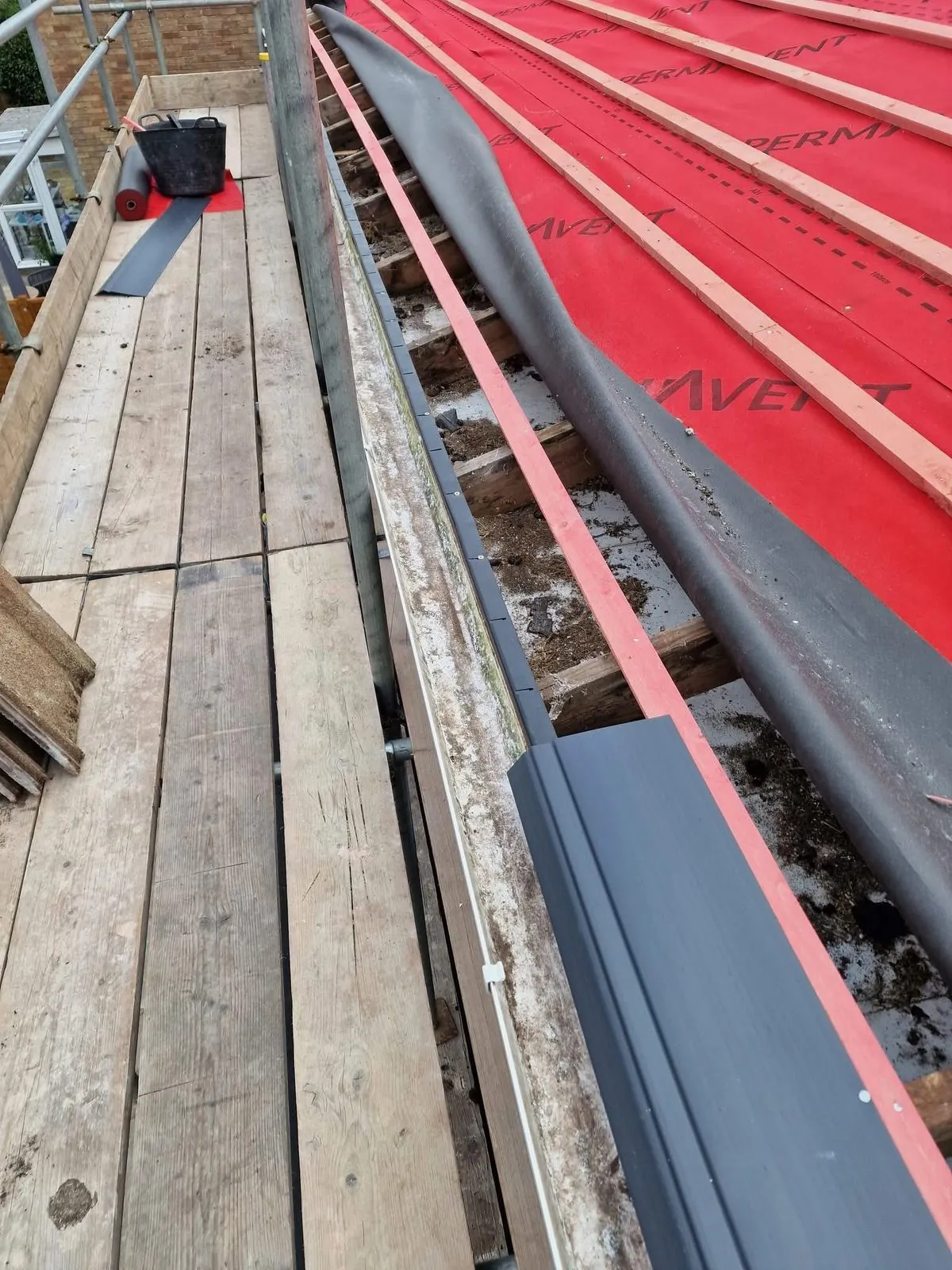 Breathable membrane and battens fitted during a re-roof in Launceston